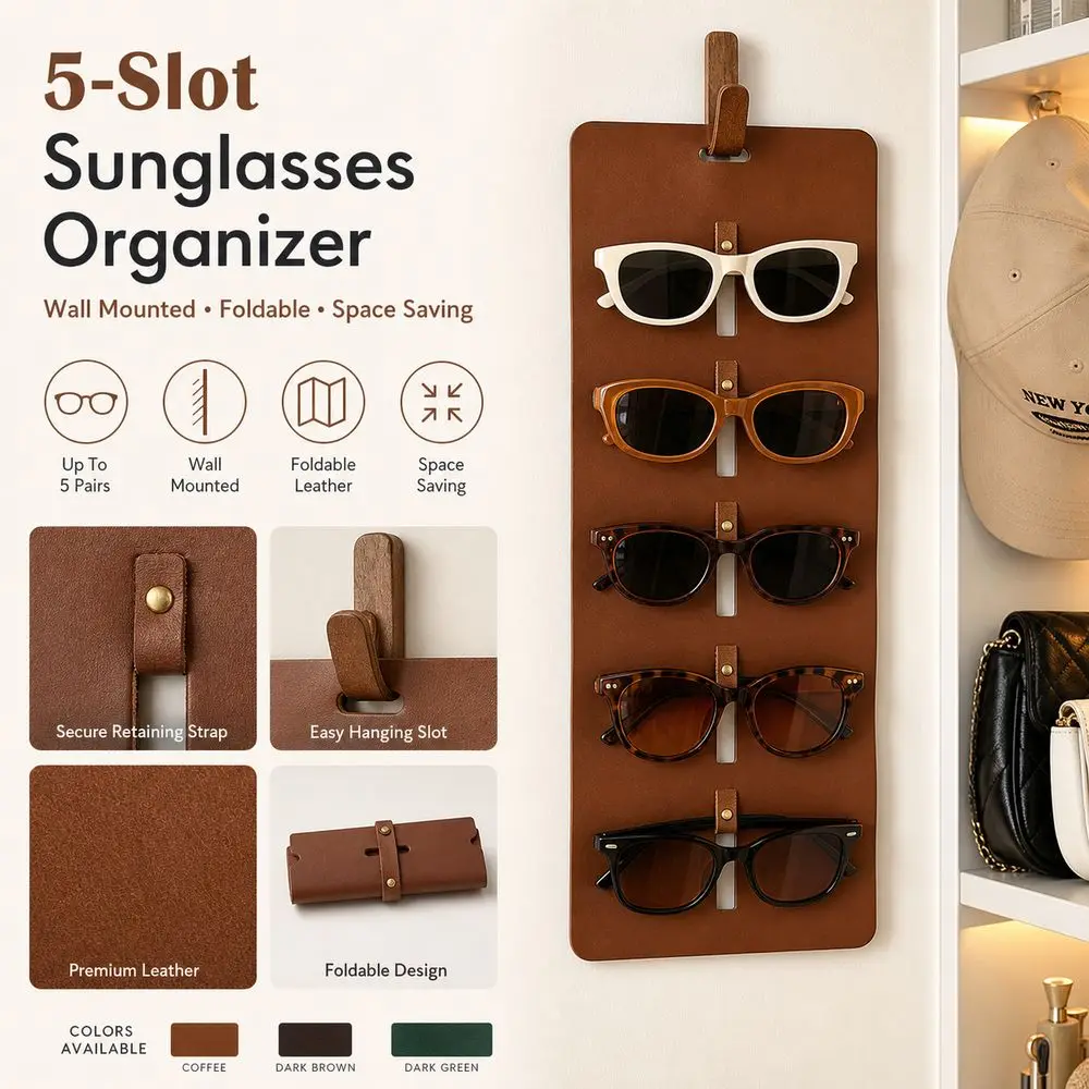 Leather Sunglasses Organizer Wall Mounted Foldable Eyewear Display Rack Multi-Slot Hanging Glasses Storage Hanger