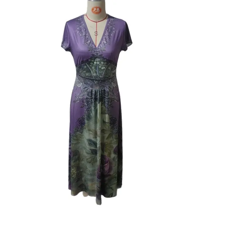 New Loose Women's Loose White Dress Creative Pattern Totem Deep V Short Sleeve Dress