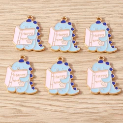 10pcs Cartoon Animal Charms Enamel Dinosaur Reading Book Charms Pendants for Jewelry Making Earrings Necklace DIY Crafts Supply