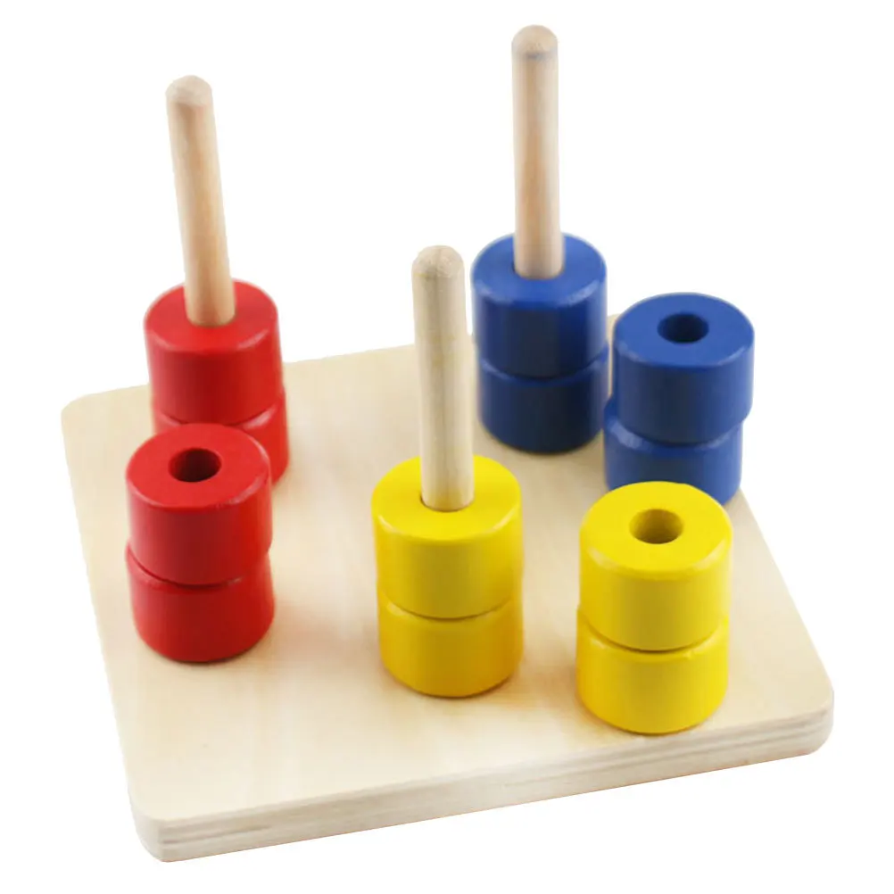 

1 Set Wooden Early Educational Stacked Cylindrical Ring Game For Kids Baby Cognitive Development Color Cognition