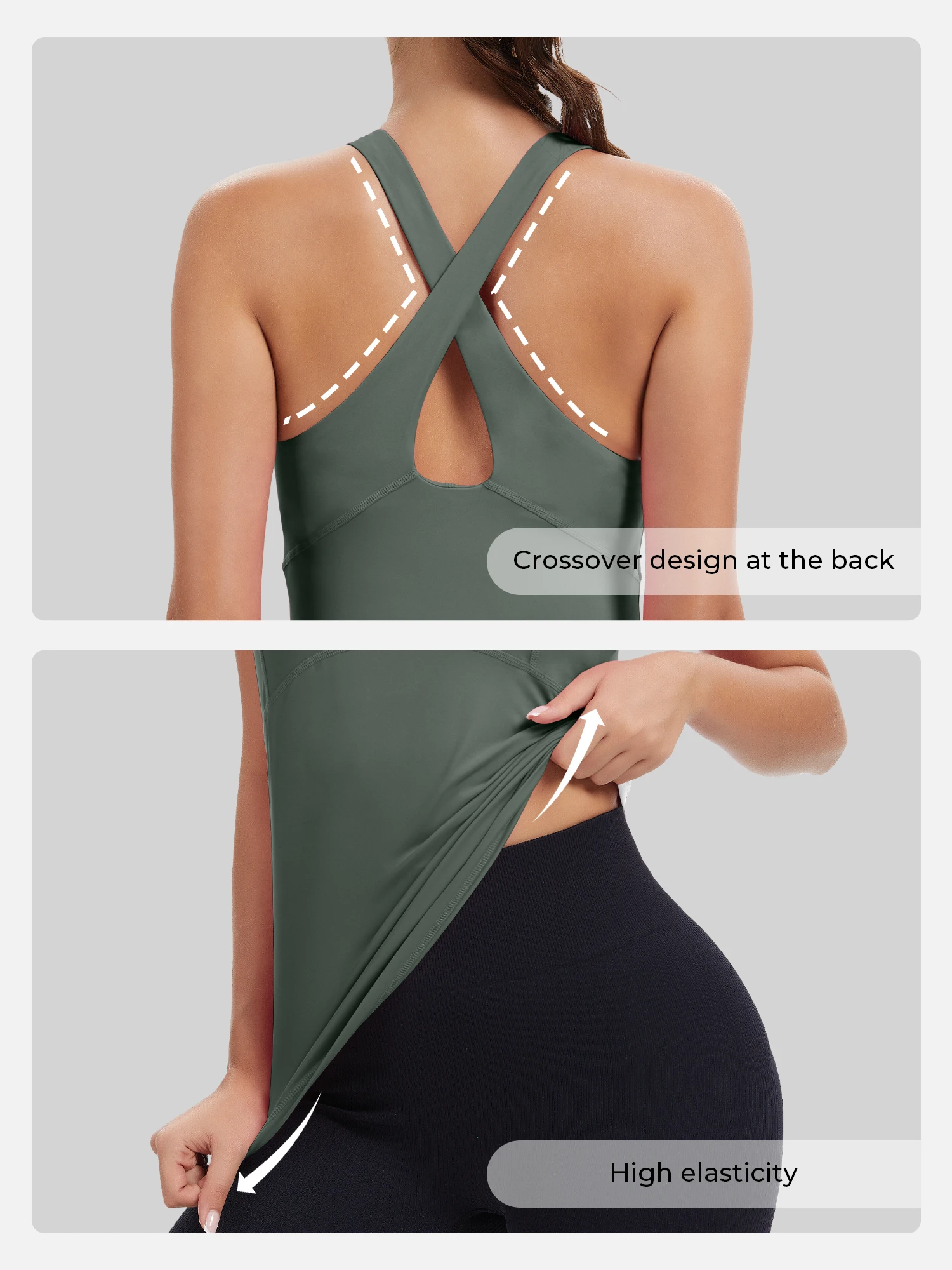 Womens Cross Back Workout Tank Tops-with Built in Bra, High Neck Athletic Yoga Gym Tank Tops