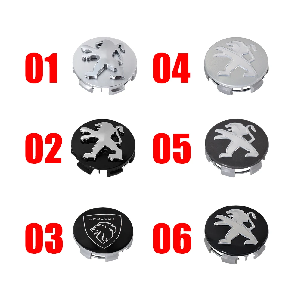 4 Stück 60mm Auto-Radnabenkappen Reifen-Nabenkappen-Embleme für Peugeot 2008 3008 306 307 308 206 207 208 107 508 408 Zubehör – Detail 4