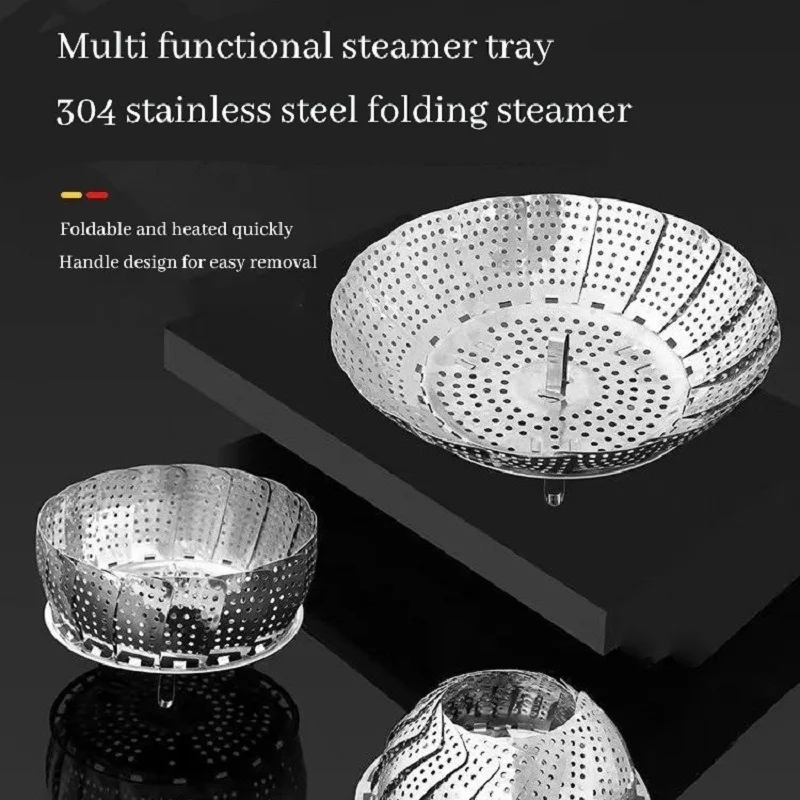 

Collapsible Stainless Steel Steamer - Lotus Leaf Design, Universal Pot Fit, Space-Saving Foldable Basket for Healthy Cooking