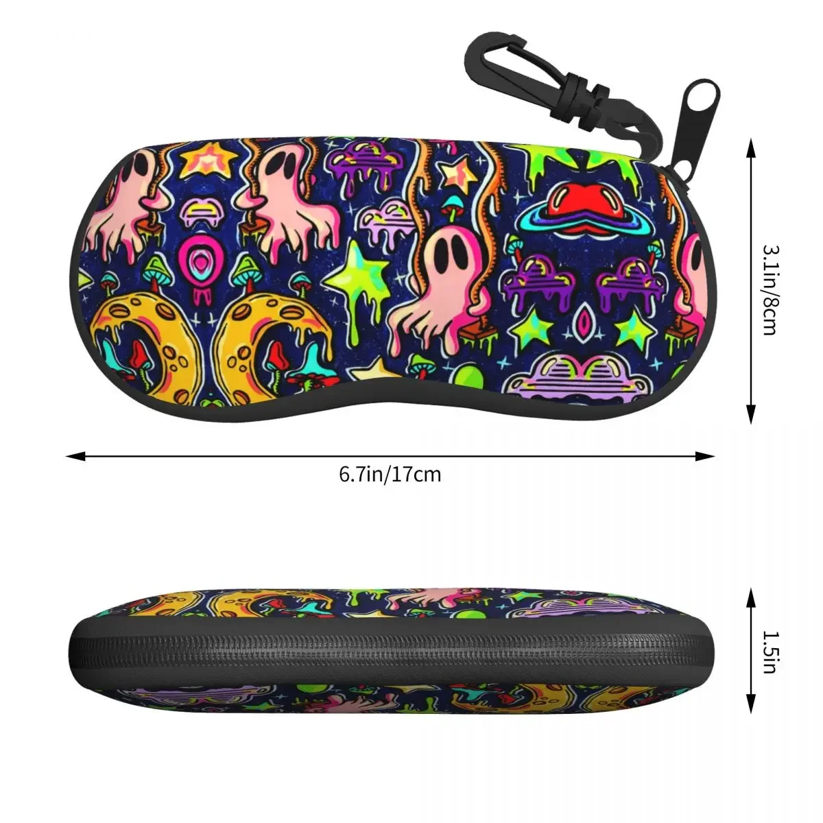 Trippy Skull Magic Mushroom Eyeglass Glasses Case Men Women Soft Spooky Ghost Swings Sunglasses Protective Pouch