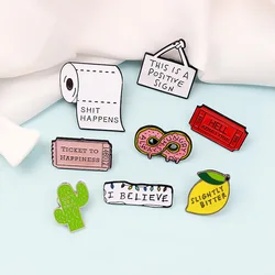 Ticket Plate Lemon Cactus Donut Toilet Paper Enamel Pins Creative Animal Brooches Kids Backpack Decoration Jewelry Women Coat La