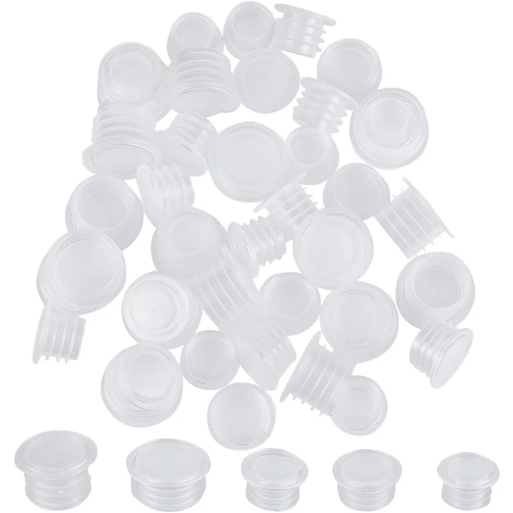 50PCS 5 Sizes Clear Plastic Stopper with Pull Tab Salt and Pepper Shaker Stoppers Replacement Bottle Plug 10.5mm to 18mm