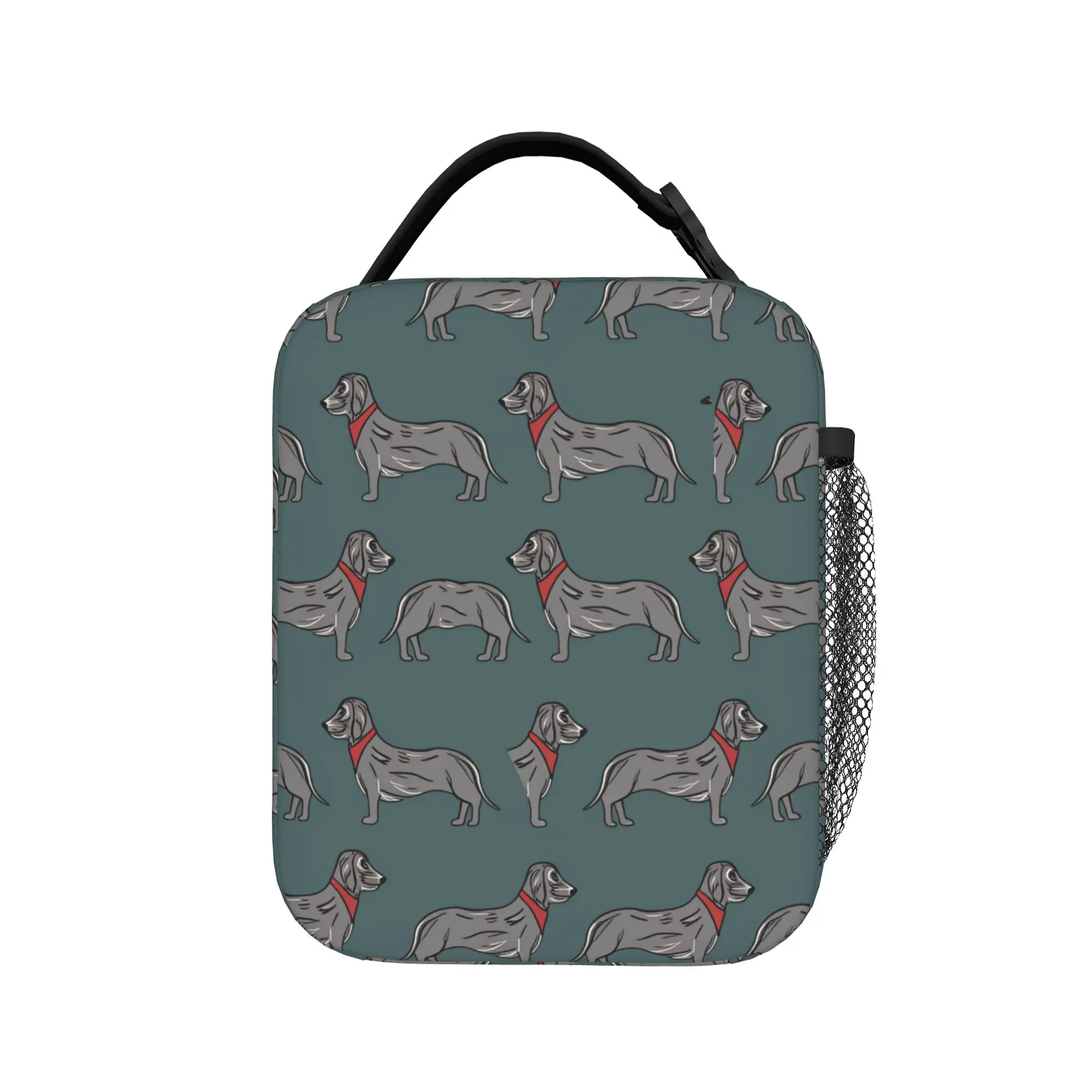 

Grey Dachshund with Red Bandana Pattern Lunch Bag For Men Print Outdoor Picnic Lunch Box Casual Convenient Oxford Cooler Bag