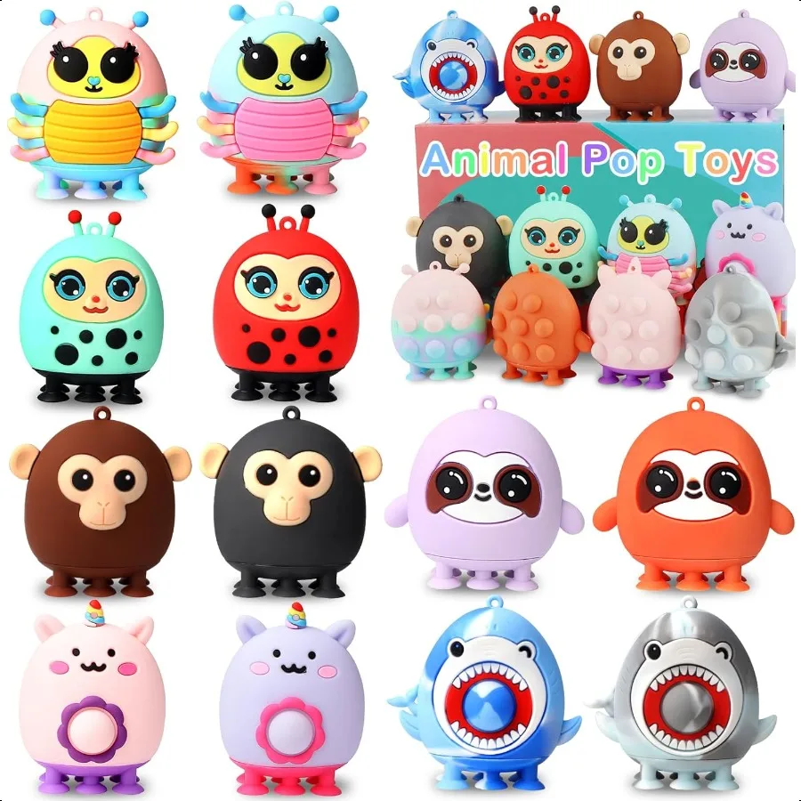 

12 шт., игрушки для присосок в виде животных, 3D силиконовые игрушки на присоске для непоседей, сувениры для вечеринок, сумки для подарков, начинки для пиньетов, начинки Ca