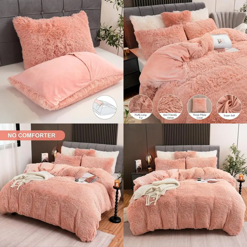 

Роскошный розовый бархатный пододеяльник королевского размера с 2 наволочками и наволочкой, ультрамягкий комплект постельного белья из искусственного меха