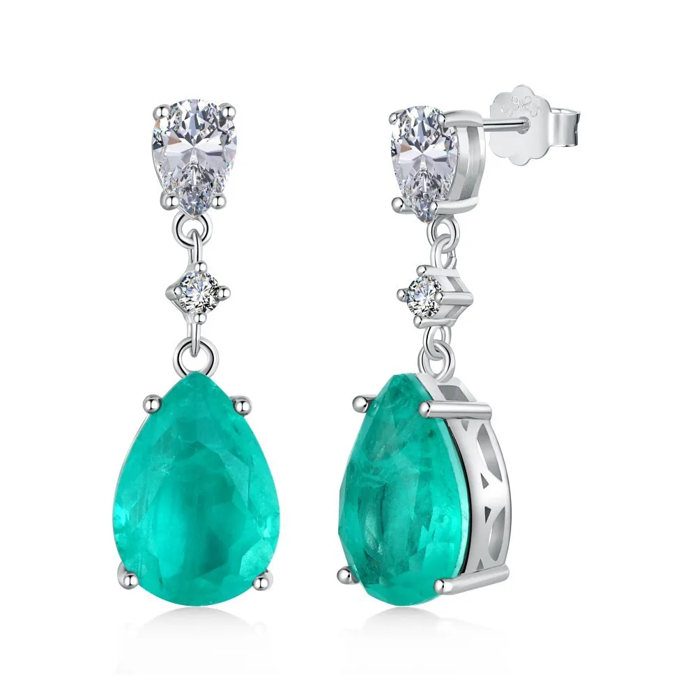 S925 Sterling Silver Palaiba Ring Earrings Necklace Set Green Zircon High Grade Jewelry Jewelry for Women