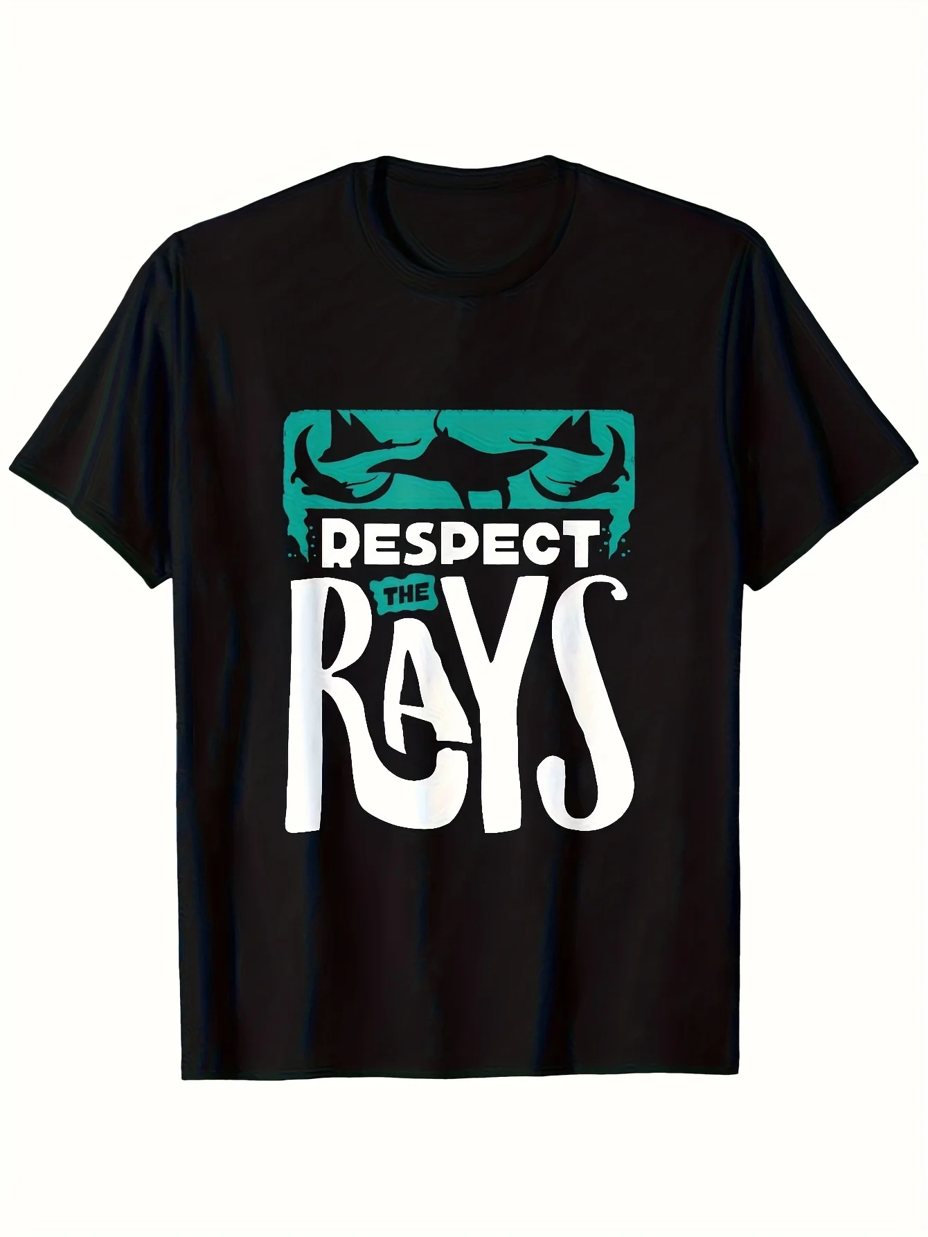 Manta Ray Diving Manta Ray Respect Ray T-Shirt, High-Quality Black T-Shirt for Men, Fade-Resistant, Slightly Stretchy, Moisture-