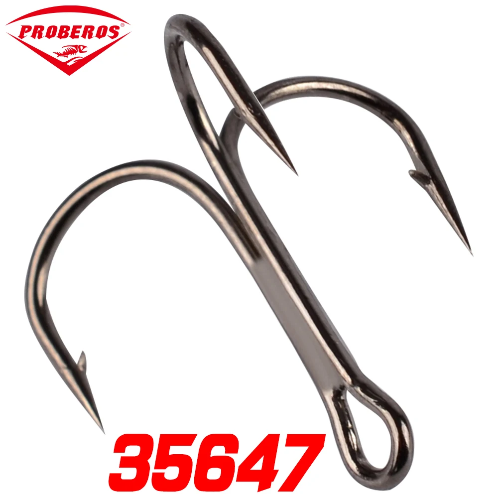 PROBEROS 100 Stück 14 # -3/0 # Drillinge aus Kohlenstoffstahl, superscharfe, dreifache Widerhaken, rostfrei, Salzwasser-Angelhaken im Großhandel – Detail 1