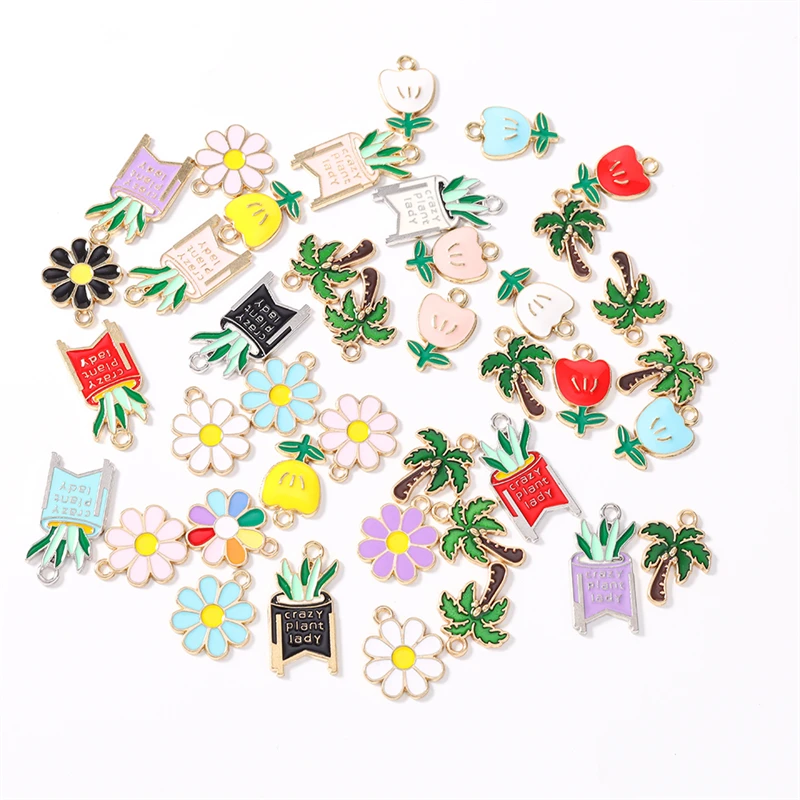 Duarte 20 Stück/Lot niedliche bunte Emaille-Blumen-Baum-Anhänger für die Schmuckherstellung, Ohrringe, Halsketten, DIY-Bastelzubehör – Detail 2