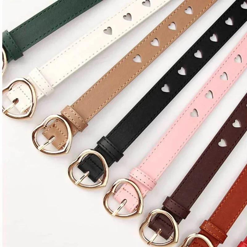 New Fashion Women's Belt with Peach Heart Button Love Eye Belt Versatile Daily Jeans Pants Dresses Decorative Women's Belt