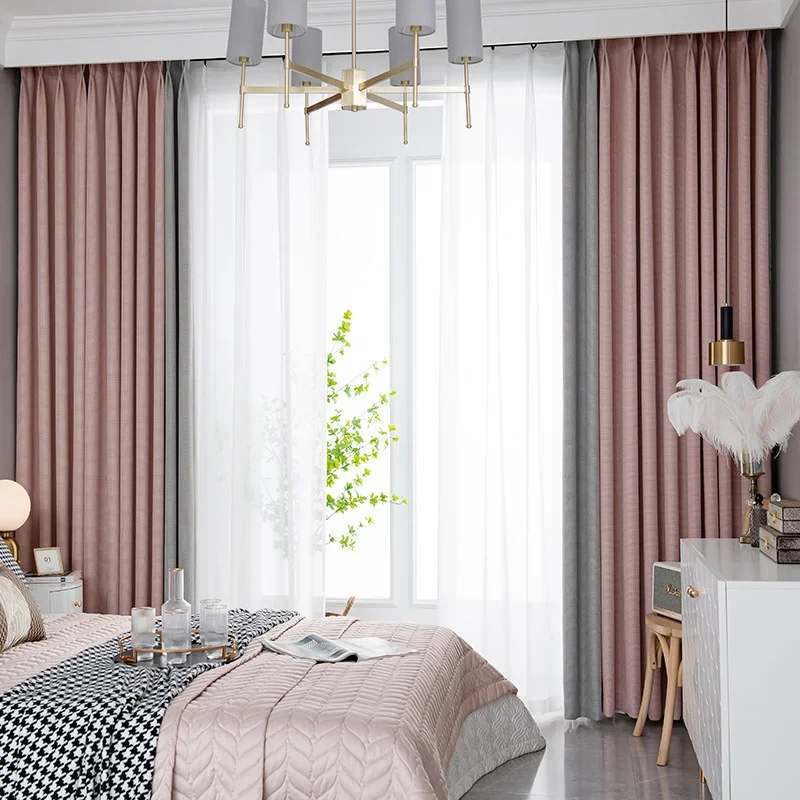 

Color Splicing Blackout Curtains for Living Room Bedroom High Shading Modern Light Luxury Cotton Linen Cortinas Custom Decor