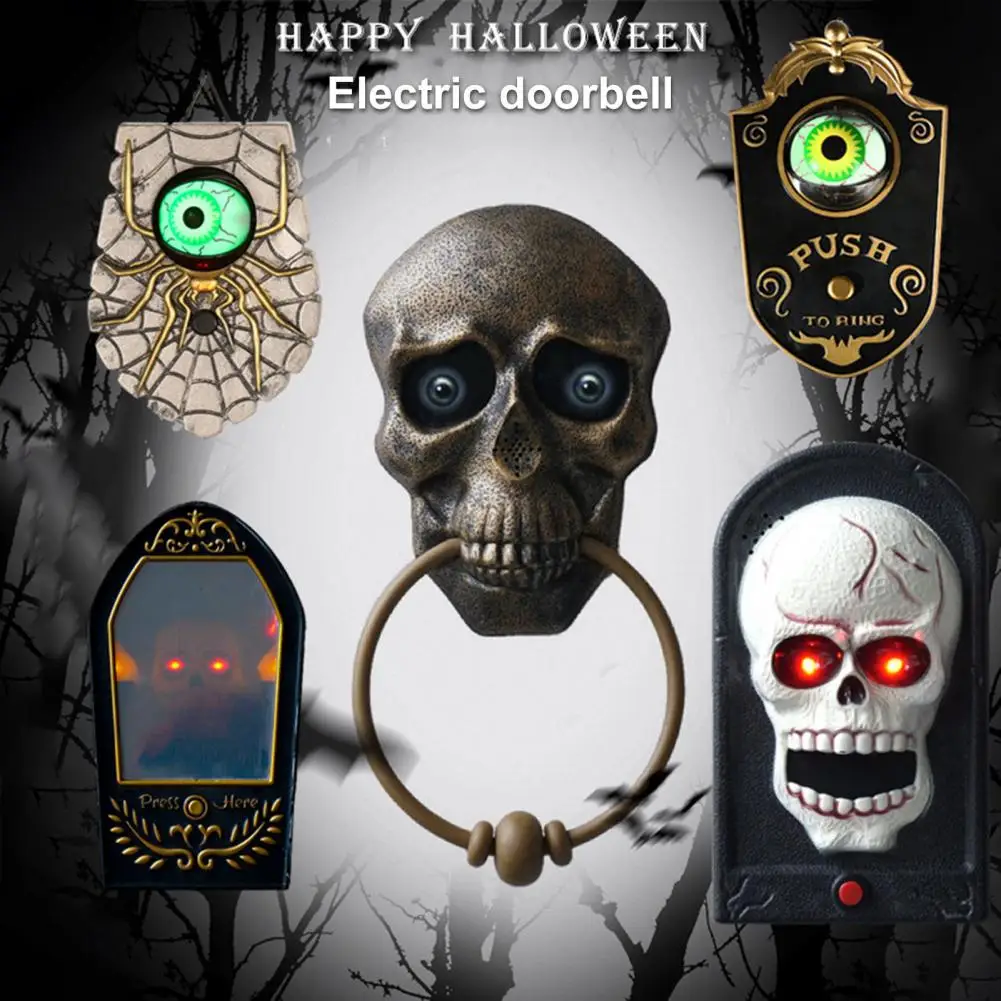 Doorbell with Eyes Spooky Halloween Skull Doorbell with Skeleton Head Light-up Eyes Pop Out Snake Haunted House Decor Party Prop