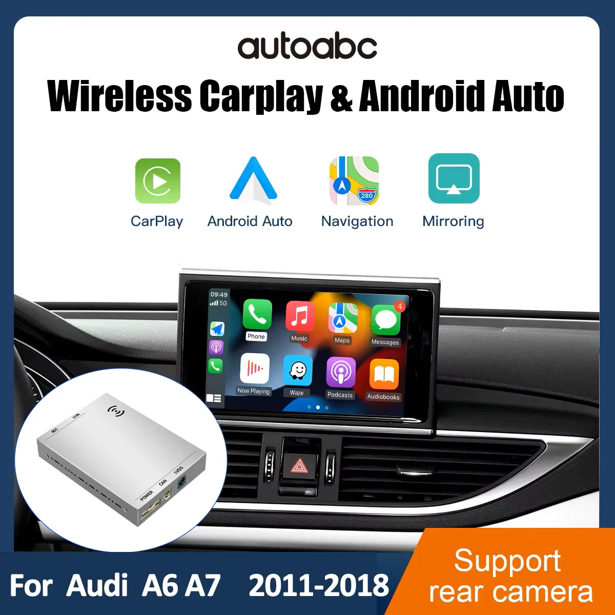 AUTOABC Wireless Carplay Android Auto for 2011-2018 Audi A6 A7 S6 S7 RMC with Interface Mirror Link AirPlay Rear Camera