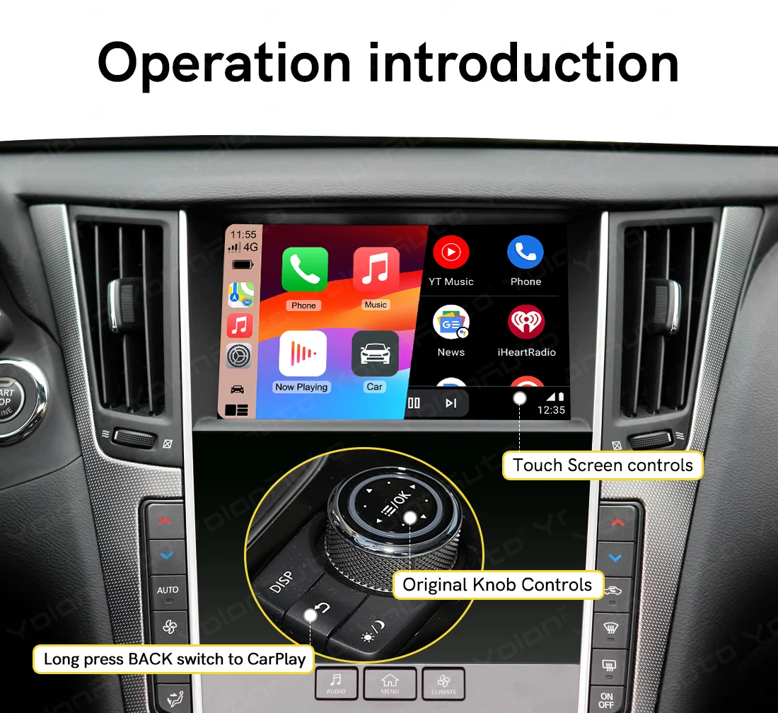 YolanAuto Kabelloses CarPlay Android Auto für Infiniti Q50 Q50L Q60 QX50 QX60 QX70 2013-2020 Unterstützt GPS Musik Airplay 360-Grad-Kamera – Detail 8