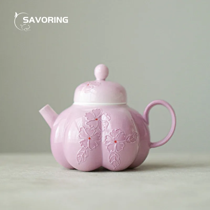 Hand Stacked Flowers Tea Pot Pink Hand Pot Puer Tea Kettle Pots Chinese Tea Set Tea Infusers Tea Maker Tea Jug Tea Accessories