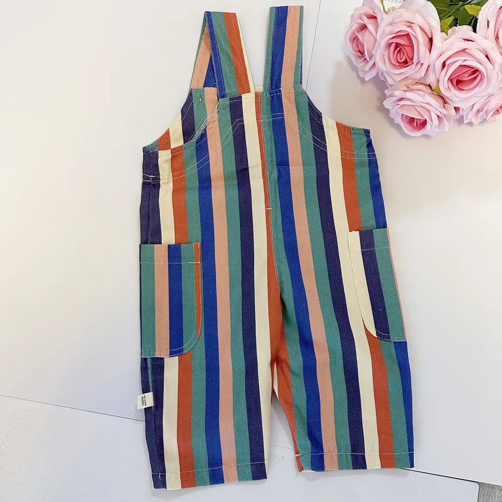 

Baby Boys and Girls Straps Trousers Children Thin Style Outwear Jumpsuit 2025 New Spring/Summer Kids Overalls Colorful Stripes