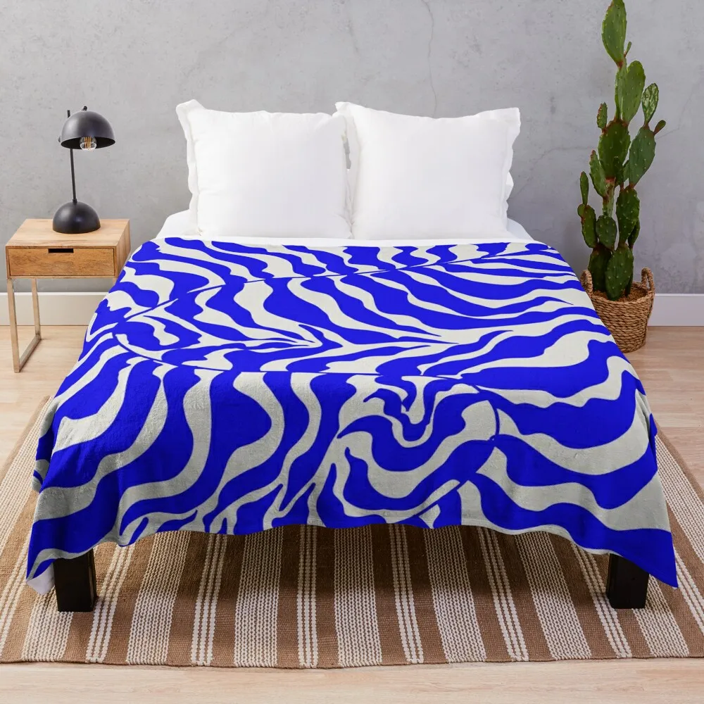 

Classic Blue Nordic Matisse Leaves Throw Blanket For Sofa Thin Furry Blankets