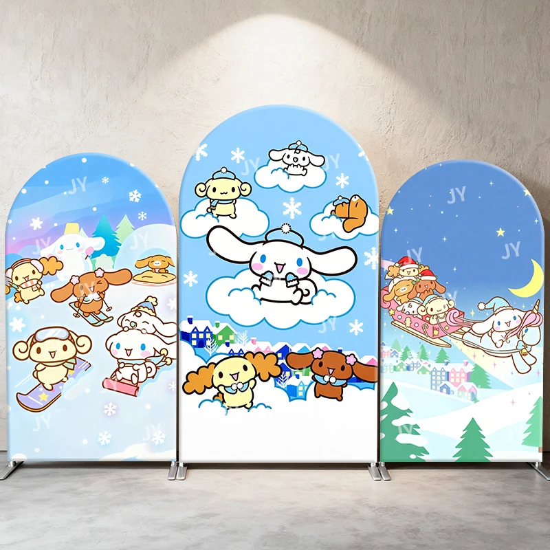 Cinnamoroll Sanrio Arch Backdrop Cover Winter Ski Sledding Snowy Clouds Cute Cartoon Birthday & Baby Shower Photo Booth Decor