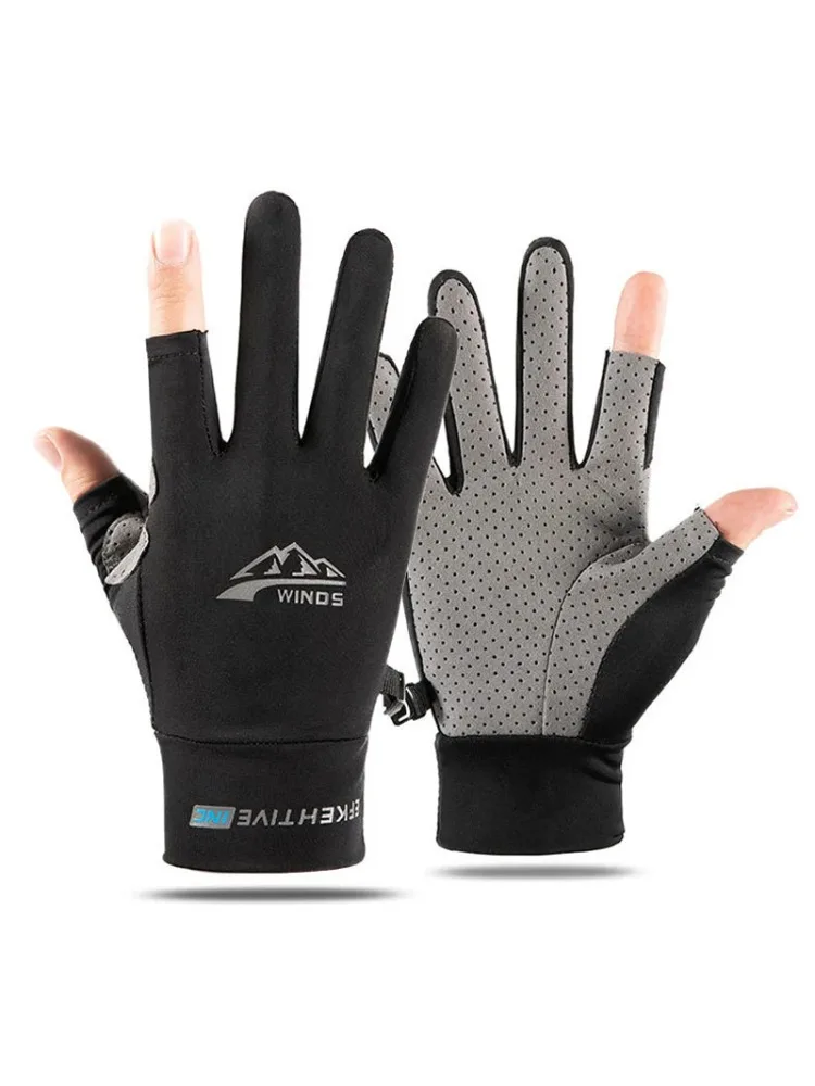 AliExpress NONE Breathable Two Fingerless Fishing Gloves Anti Slip UV Protection Sun Gloves for Men Women Outdoor Cycling Driving