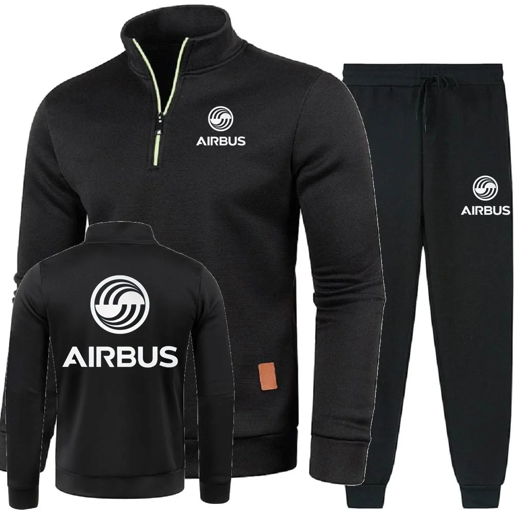 Picture 6: Men 2Pcs Sets Hoodies Pants Sweatshirts Half Zipper Soft Fleece Turtleneck Sweater AIRBUS AVIATION Flight Airbusfan A320
