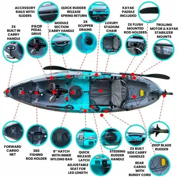 9,5ft Raptor modulaire propelleraandrijving viskajak 380 lbs capaciteit, superlichtgewicht, gemakkelijk op te bergen, Sea Pro-bootaccessoires