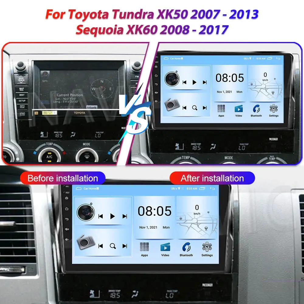 Android 14 For Toyota Tundra XK50 2007 - 2013 Sequoia XK60 2008 - 2017 Car Radio Multimedia Video Player Navigation Screen Auto