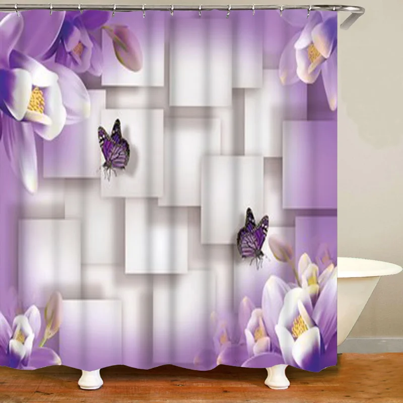 Floral Shower Curtain Waterproof Flowers With Pearl Fabric Bathroom Shower Curtain Sets With Rugs Polyester Shower Stall Surtain