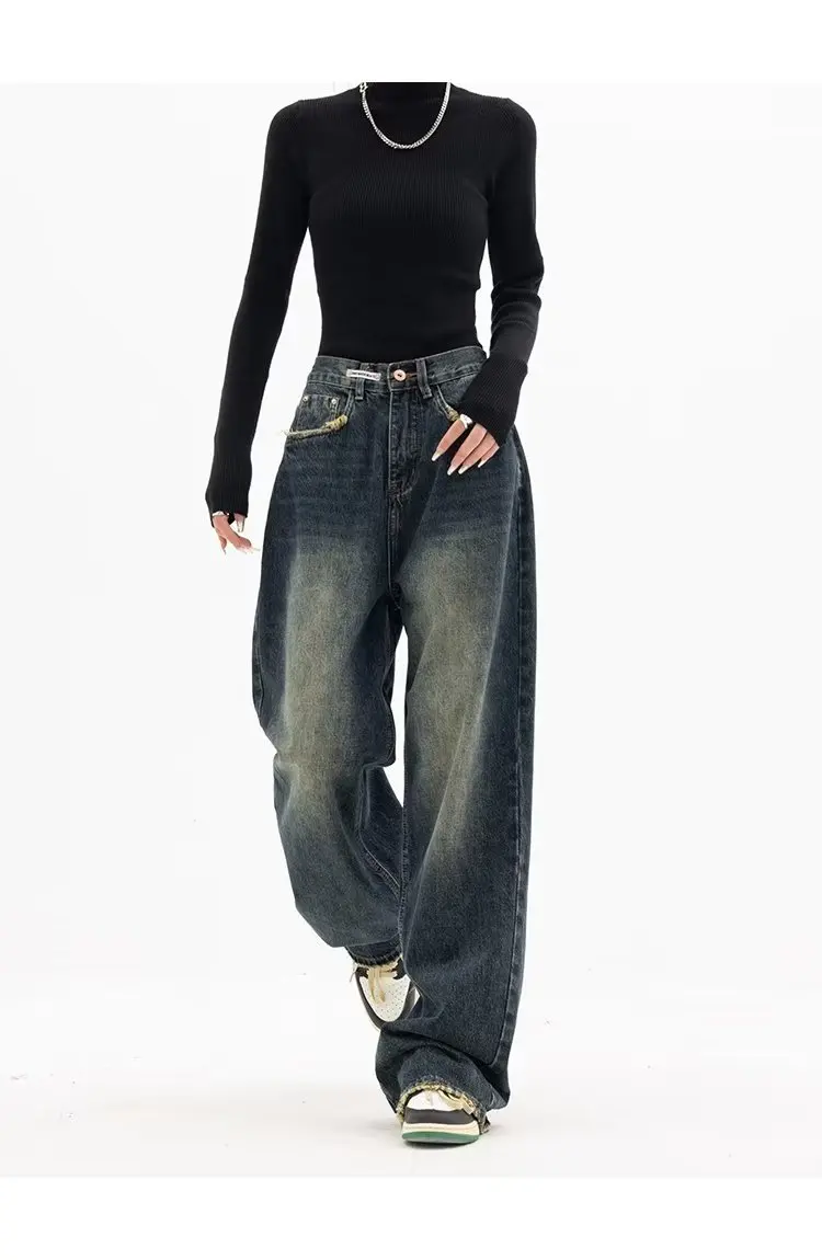 Frühling Herbst weites Bein Jeans Frauen hohe Taille Jeans hose Damen Jeans Harajuku Vintage bf Stil lose Femme Streetwear – Detail 6