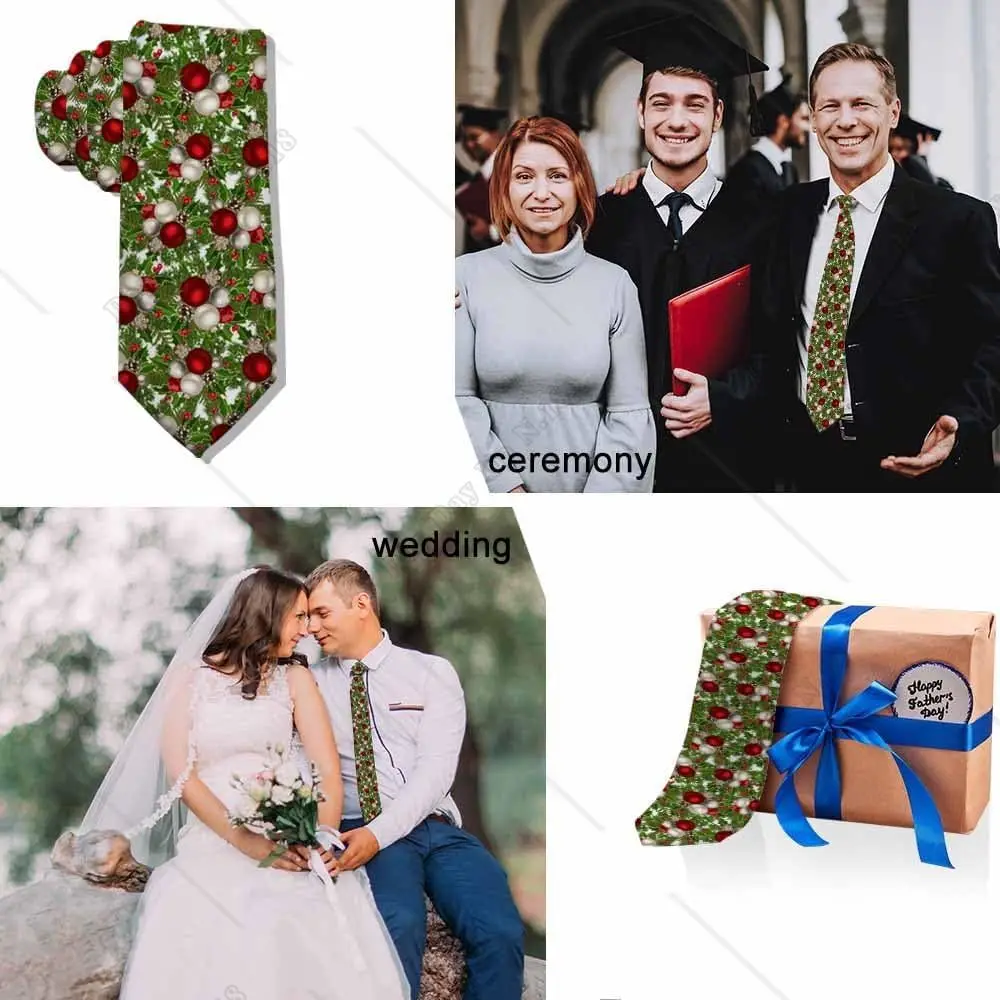 Cones Balls Men's Tie Tree Leaves Holly Berry Christmas Men's Necktie Tie for Men Wedding Holiday Party Tie