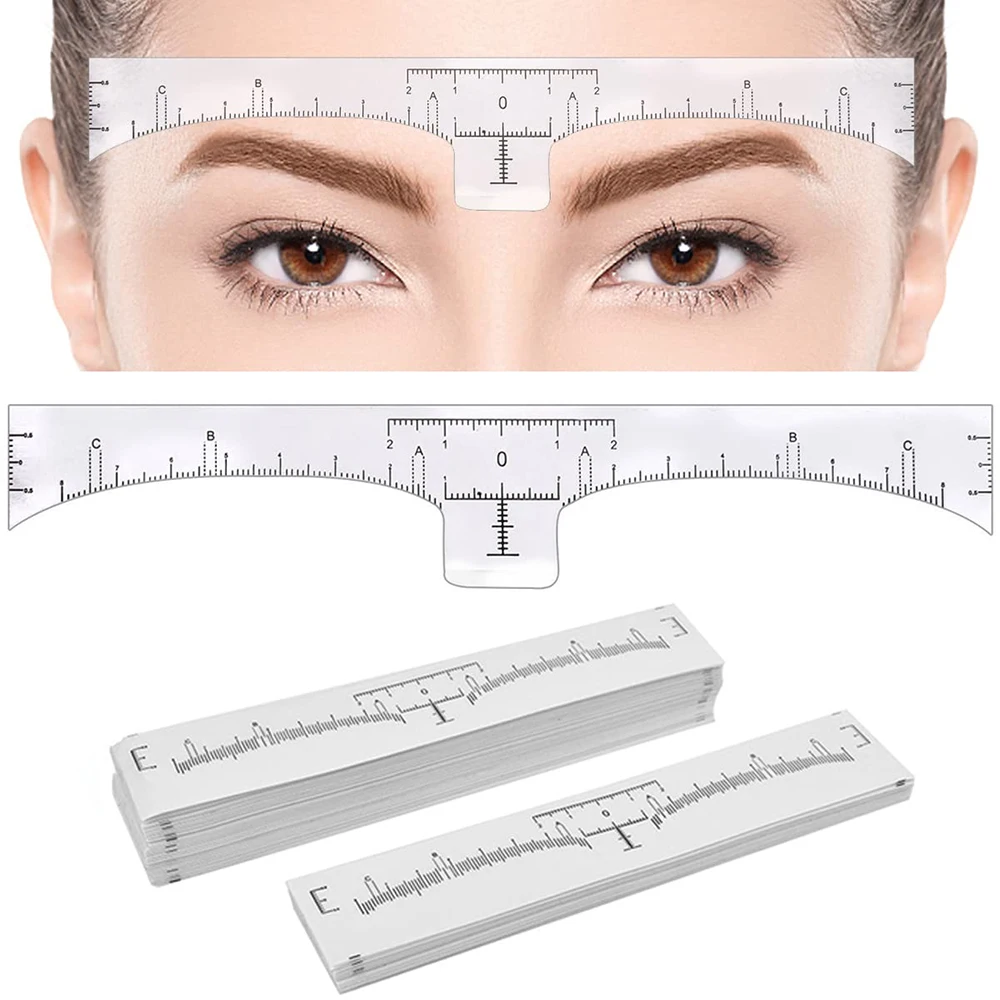 Regla desechable para cejas, Microblading adhesiva para pegatina, tatuaje, herramientas de medición para maquillaje permanente, 100/50/10 piezas