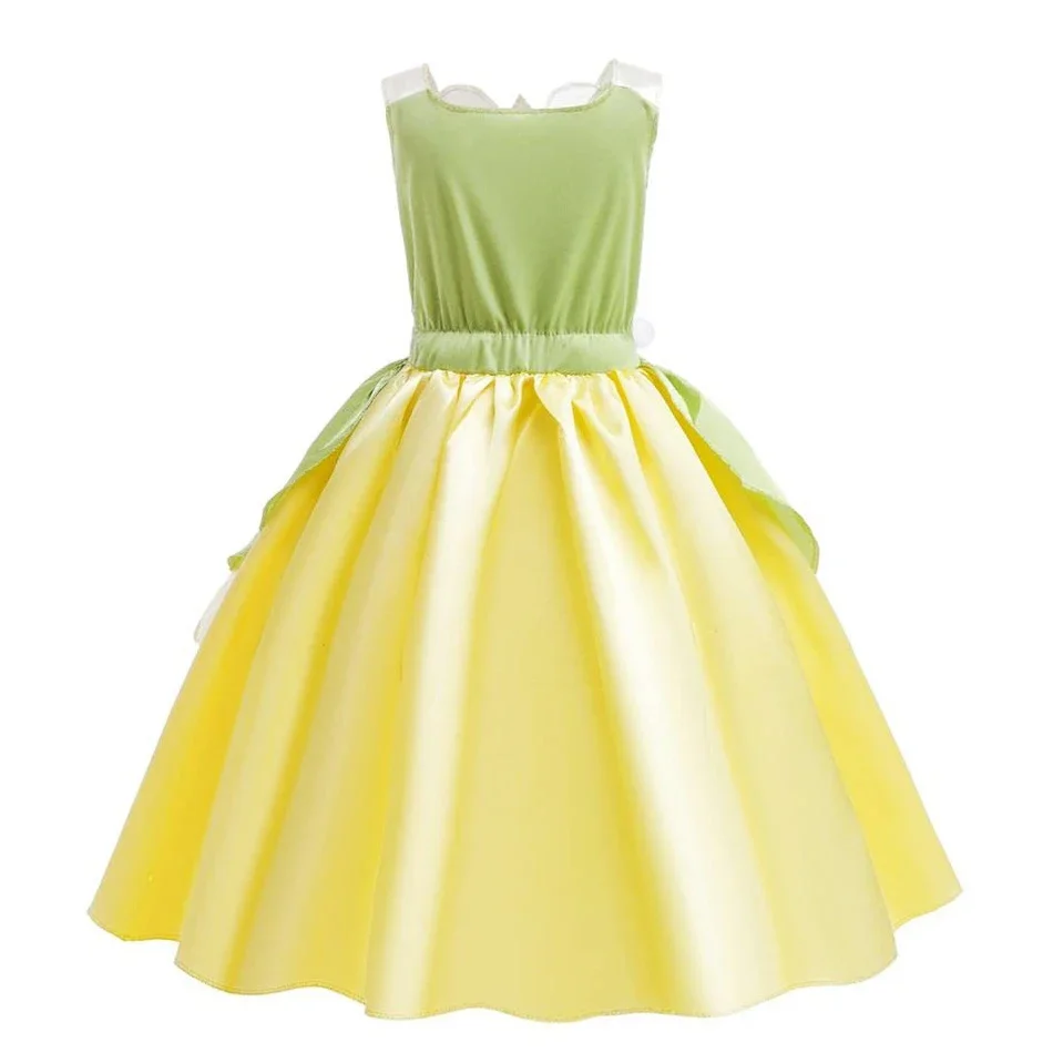 2024 Dressy Tiana Princess Outfit Dress for Toddler Girls Fairy Tale Princess and the Frog Costume Chidlren Halloween Party Gown