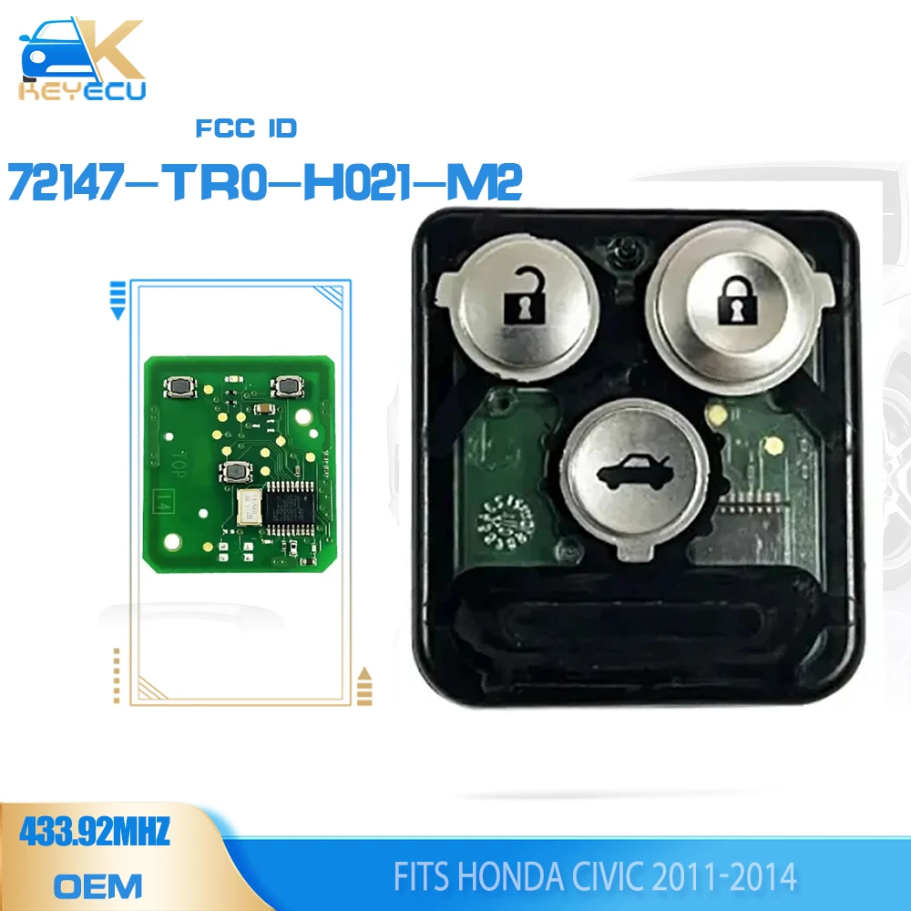 

KEYECU OEM 72147-TR0-H021-M2 Remote Board 3 Button FSK 433.92MHz Fob for Honda Civic 2011 2012 2013 2014