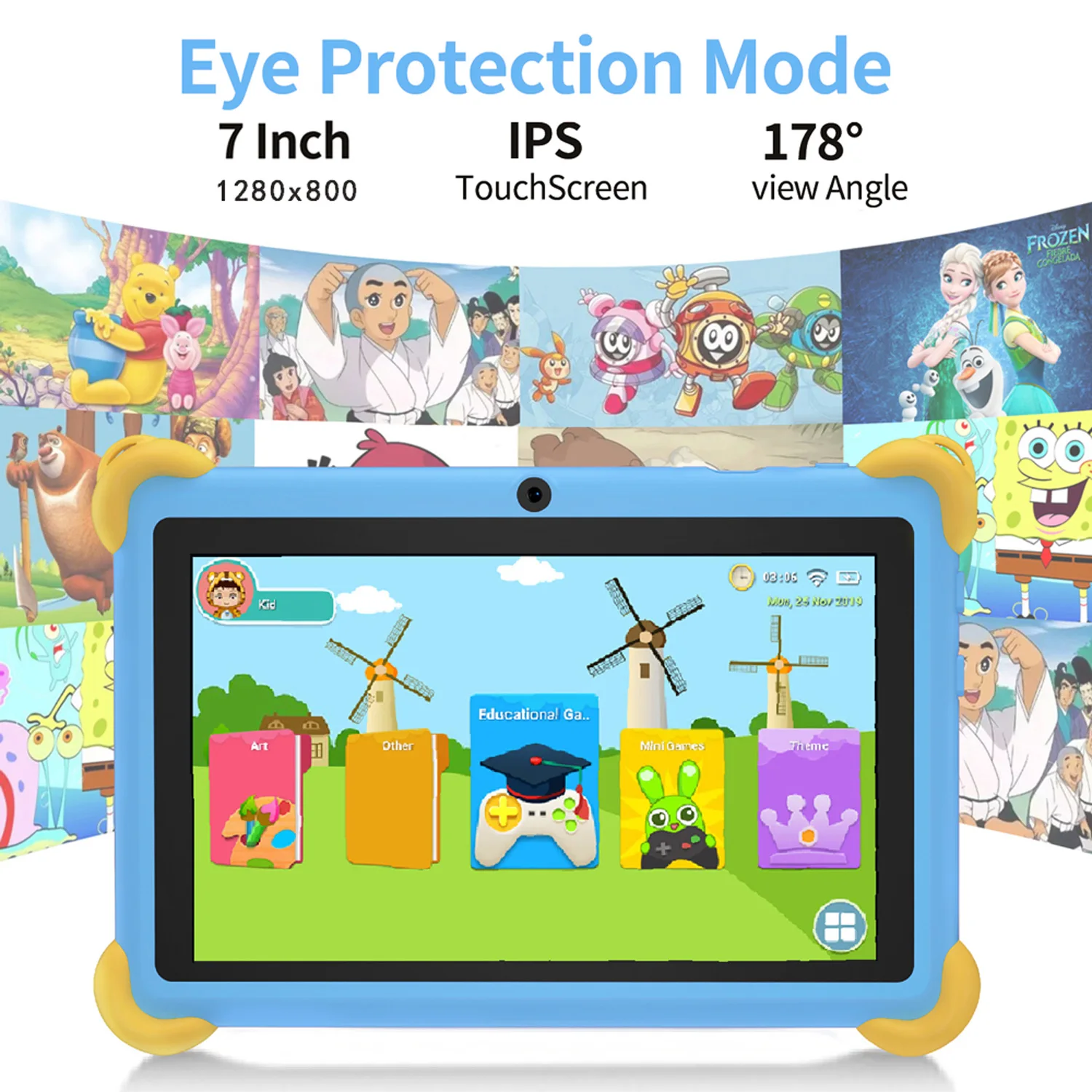 2025 Nuovo modello di cartone animato da 7 pollici tablet per bambini Quad Core 4 GB RAM 64 GB ROM 5G WiFi Giochi educativi per l'apprendimento Tablet Regalo per bambini