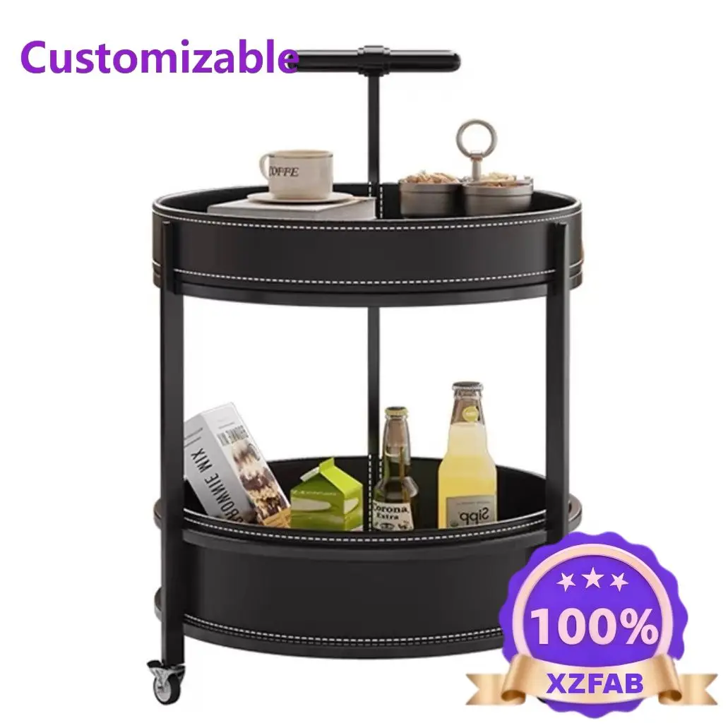 Factory Direct 2026 Light luxury modern saddle round sofa living room trolley coffee table mobile simple household double-layer