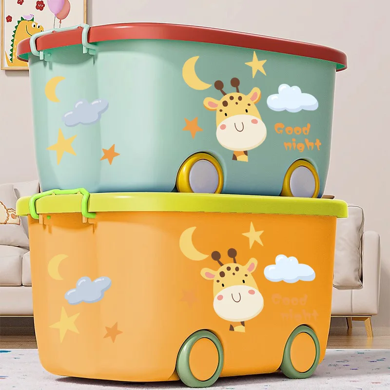 Large Cartoon Toy Box for Kids with Wheels Heavy Duty Toy Chest for Boys & Girls Storage Organizer Toy Bins for Living Room