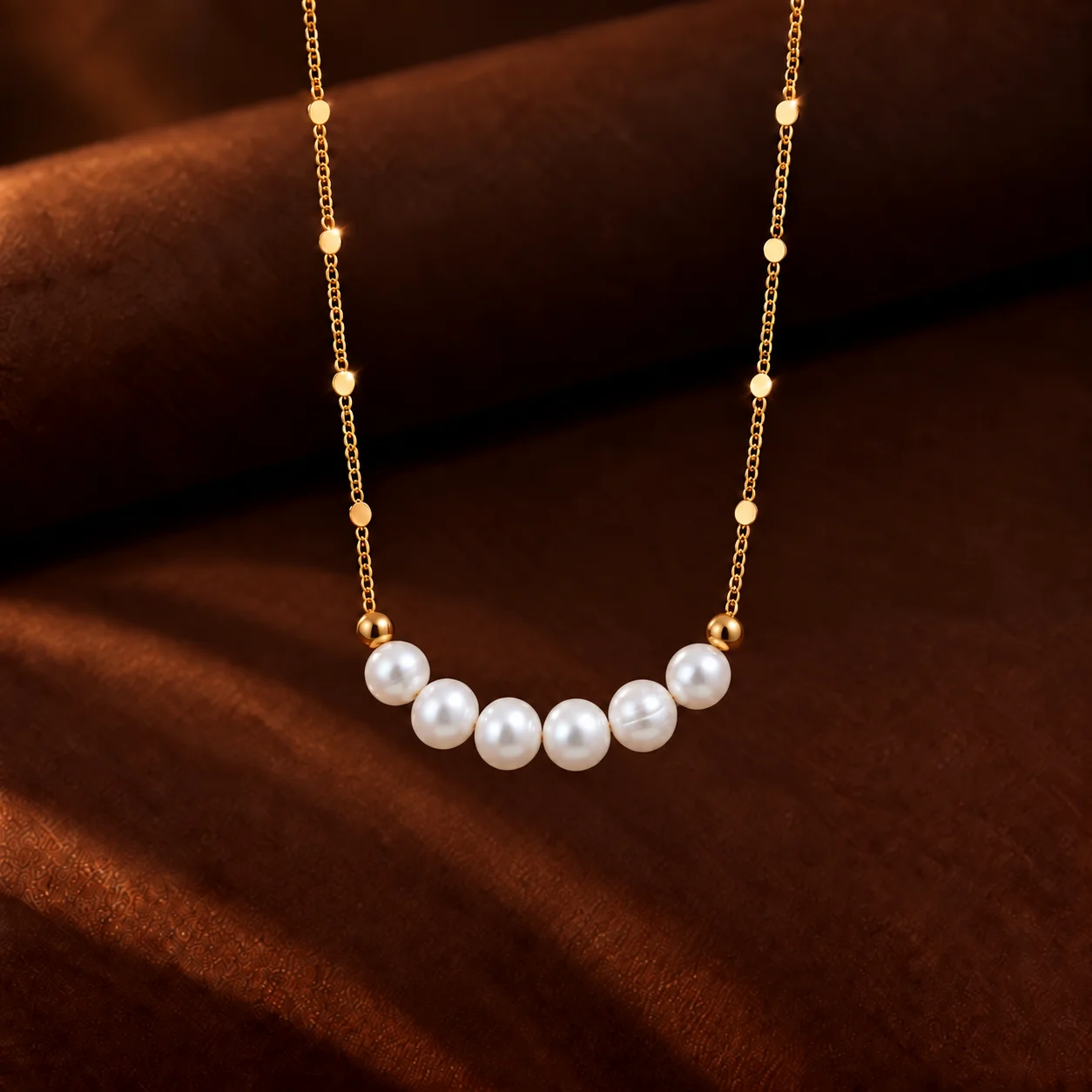 Women Simple Freshwater Pearl Choker Gold Plated Disc Chain Delicate White Pearl Beaded Necklace Trendy Jewelry
