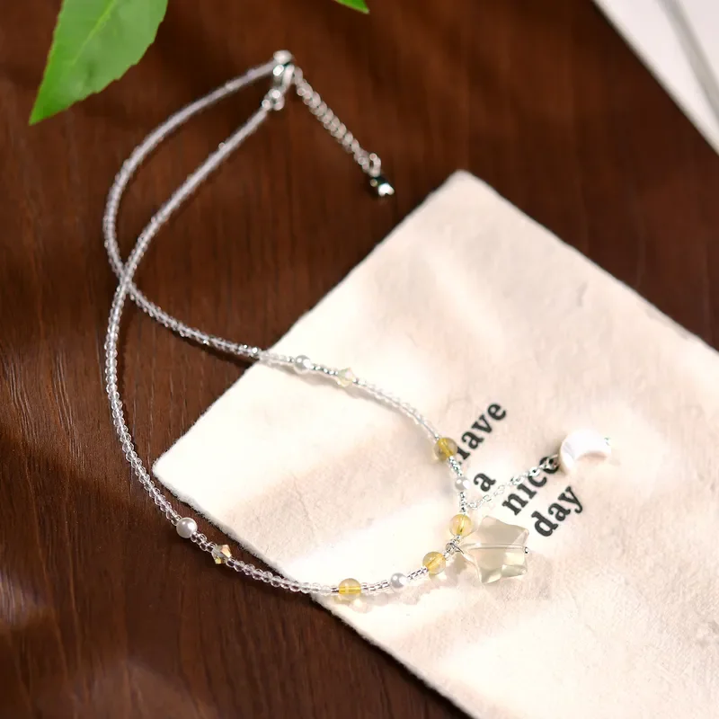 Citrine Necklace Adjustable Ladies Star Beaded Pendant Jewelry ins Fashion Versatile Citrine Necklace