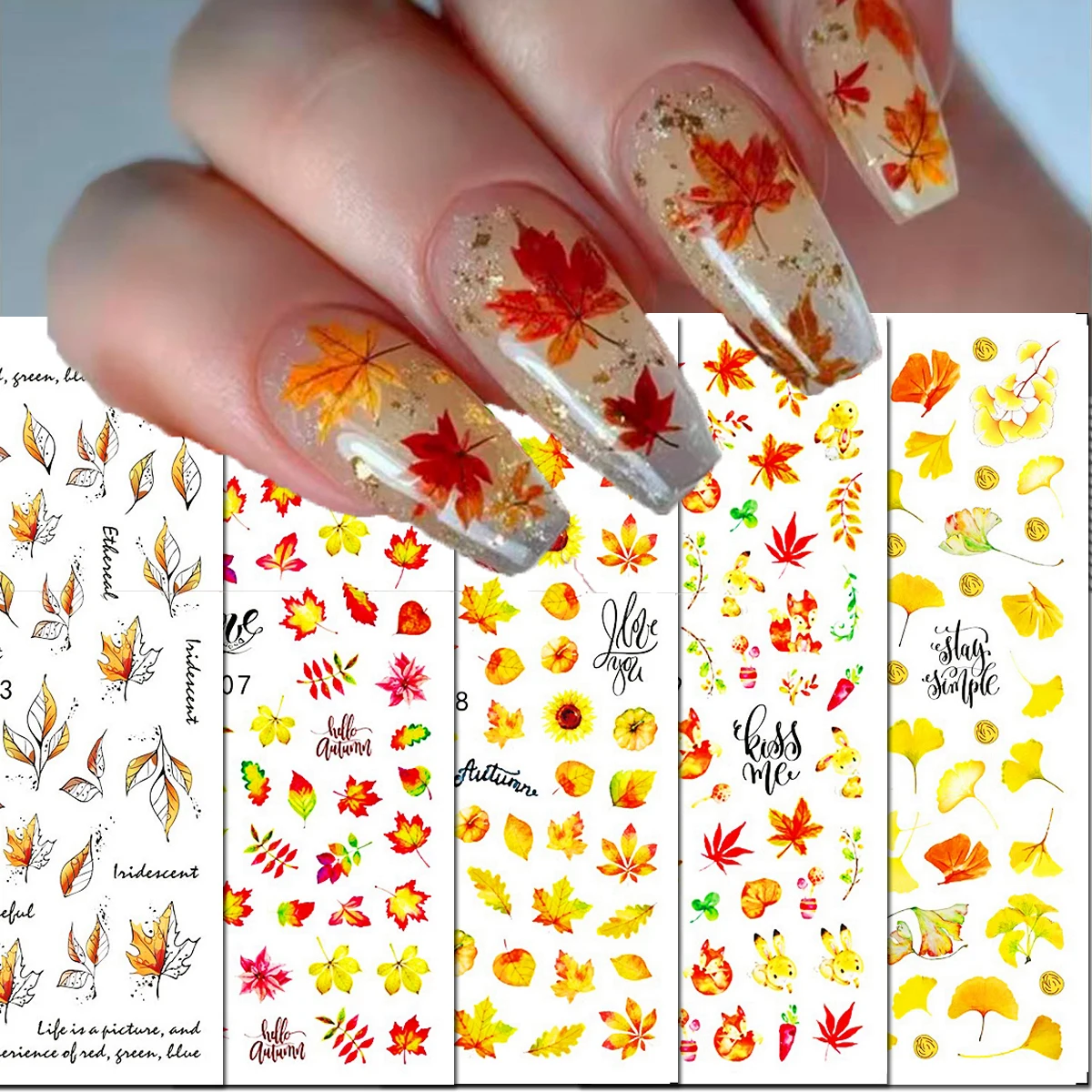 1pcs Autumn Red Gold Maples Leafs 3d Nail Stickers Nails Decals Nails Manicures DIY
