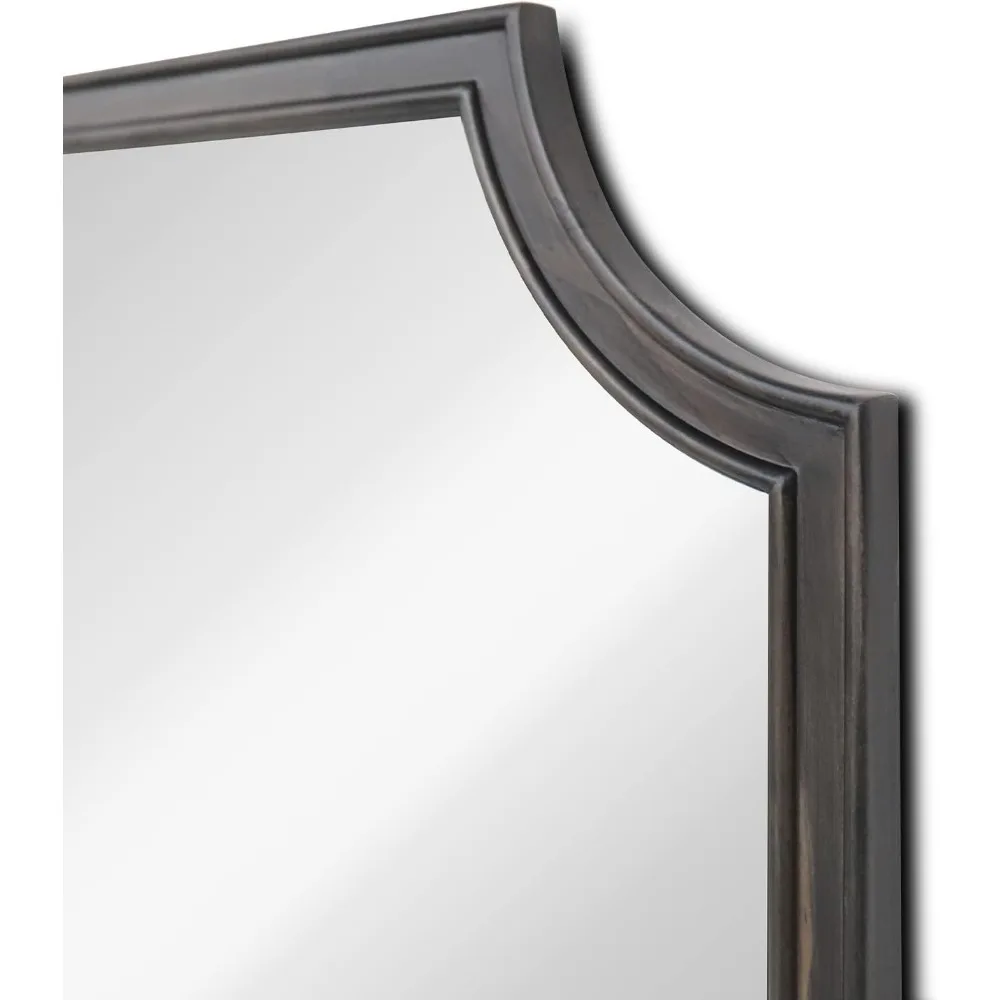 Espelho de parede retangular de arco de cantos recortados completos com moldura de madeira, 24x36, adequado para entrada, sala de estar, quarto, decoração de casa