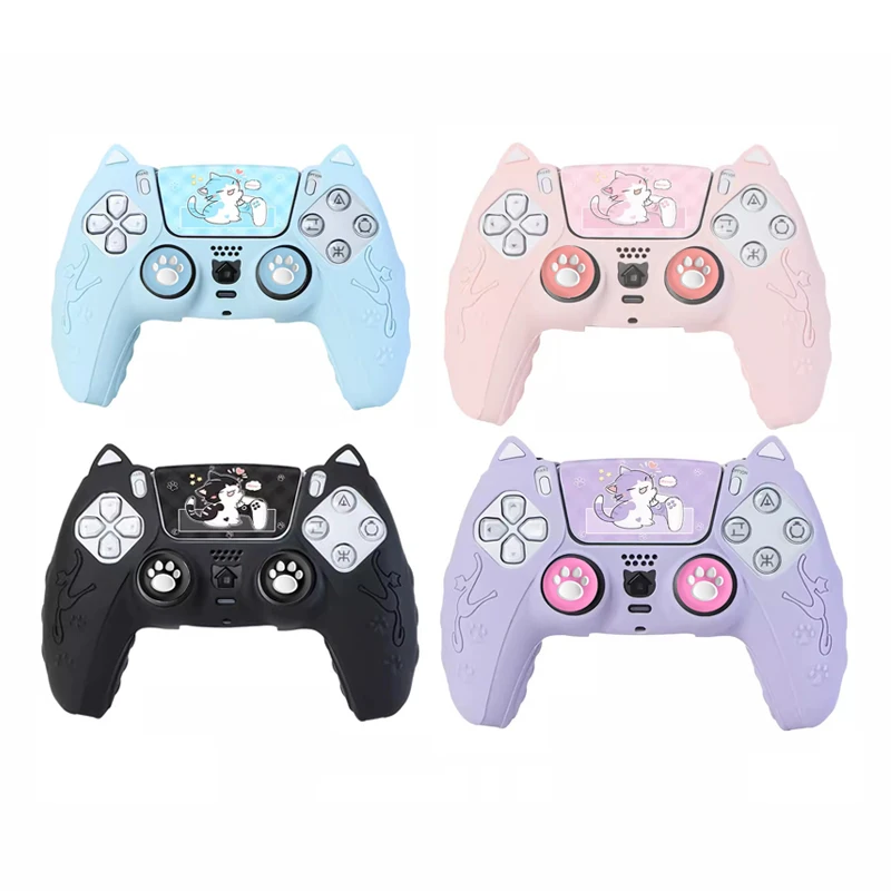 Süße Katze Silikon Soft Protector Aufkleber Haut für PlayStation 5 PS5 Controller Fall Thumb-Stick Grip Controller Zubehör