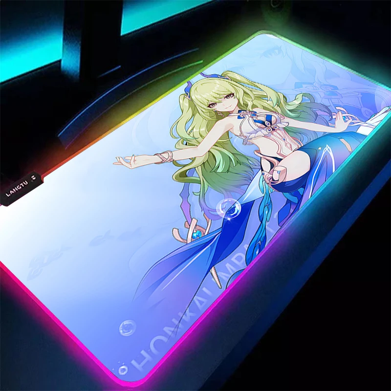

Mouse Pad Gamer LED Computer Kawaii Extended Game Mousepad RGB Desk Mat Honkai Impact 3 Keyboard Pad Rubber Durable For Carpet