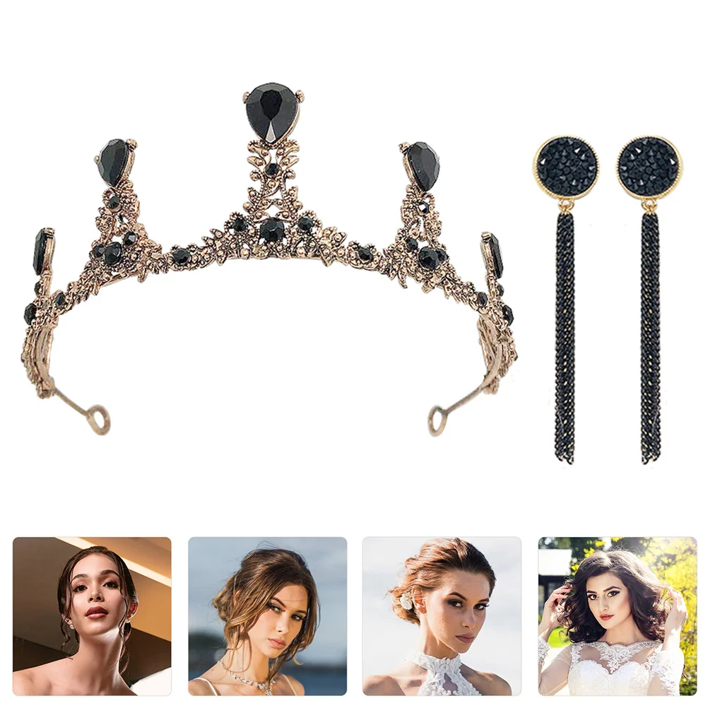 

Baroque Crown Wedding Bridal Tiara Alloy Headdress Bridesmaid Vintage Rhinestone Hair Accessories Elegant Crystal Set