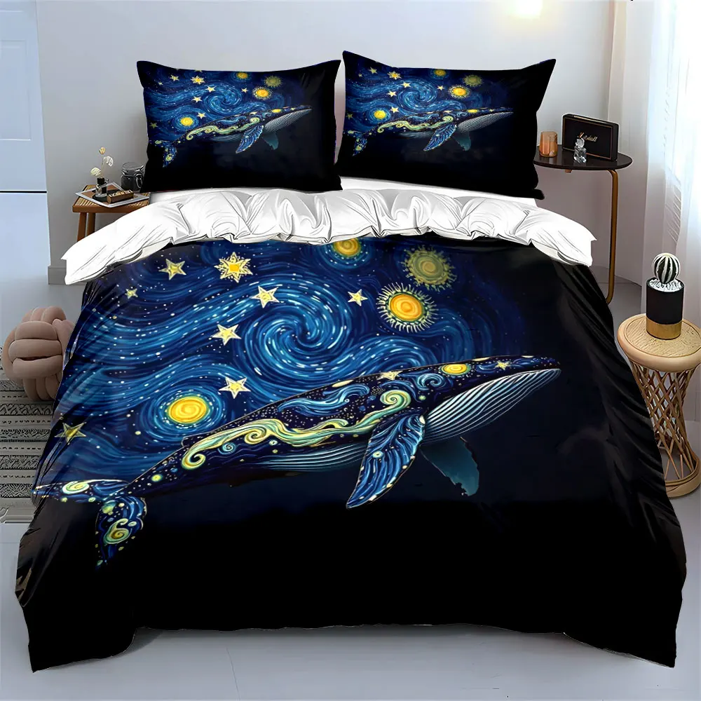 Whale, stars, swirling sky. Print Bedding Set 1 Duvet Cover 2 Pillowcases for Adult and Children Luxury Gift Full Size