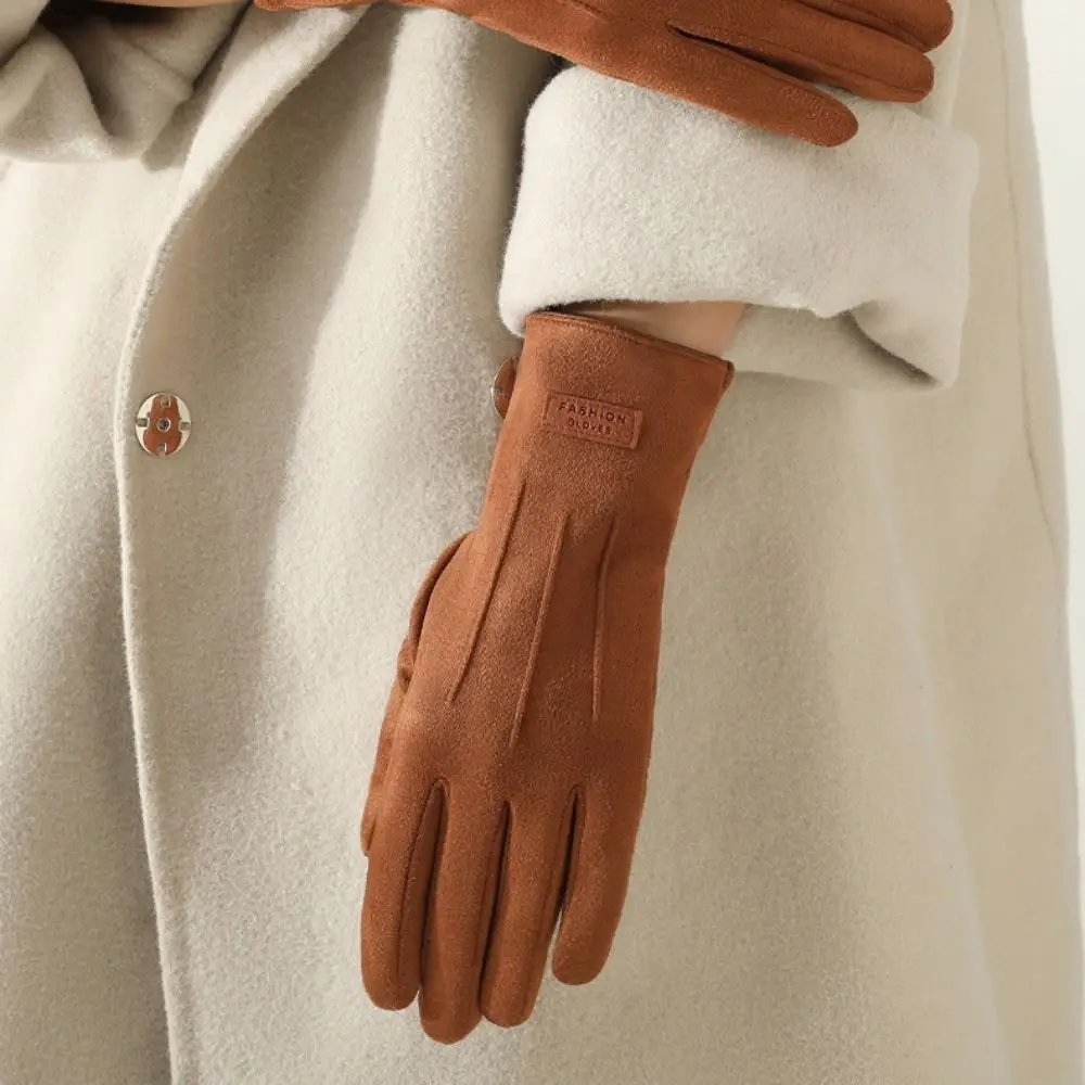 All-Match Velvet Winter Cycling Gloves Soft Thick Women Mittens Solid Color Touch Screen Suede Gloves Autumn