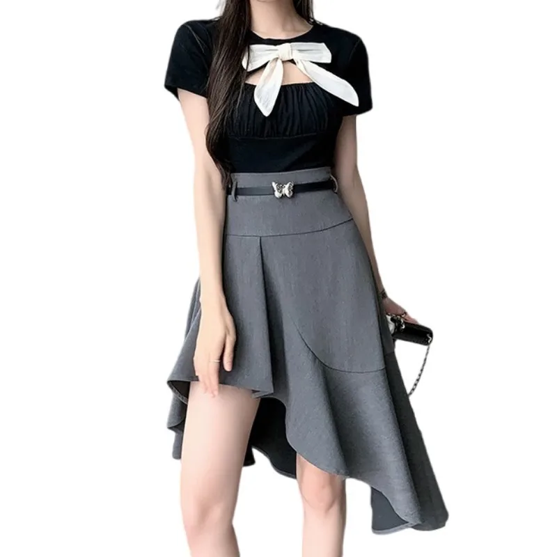 Temperament Fashion Irregular A-Line Skirt for Female Summer Casual Loose Solid Color Spliced Skirt Women\'s Clothing