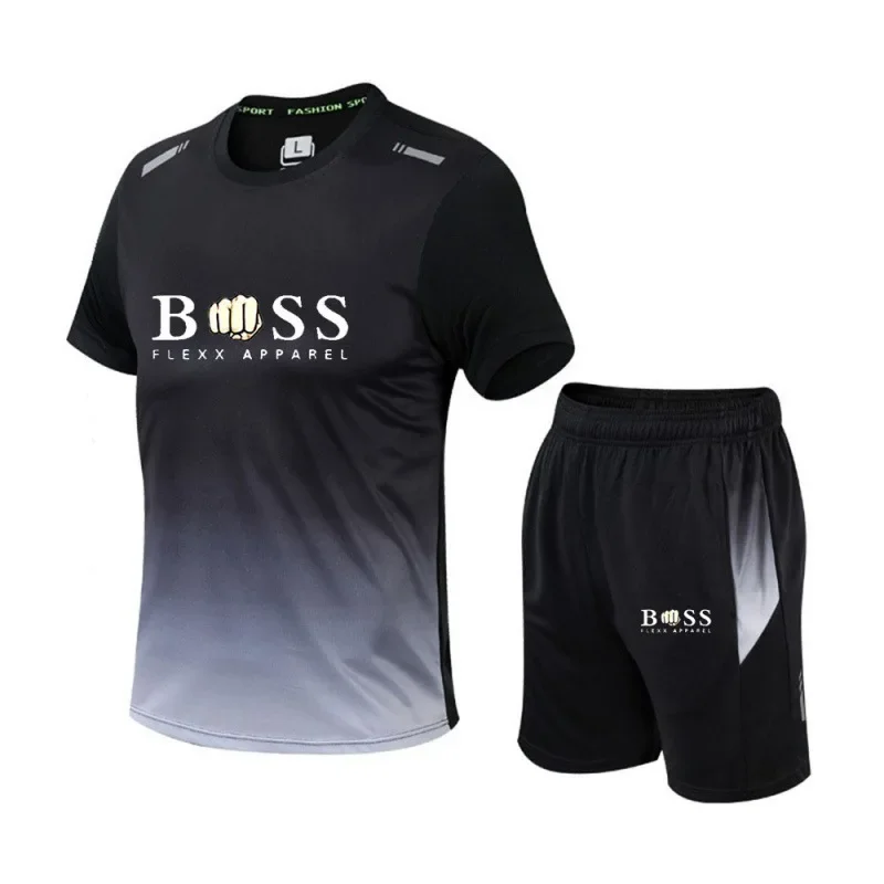 Camiseta masculina de manga curta com gola redonda, conjunto esportivo casual, shorts de corrida ao ar livre, novo, verão, 2 peças, 2024